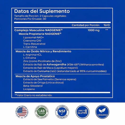 Selerb NAD+ Suplemento para Hombres - 60 Cápsulas